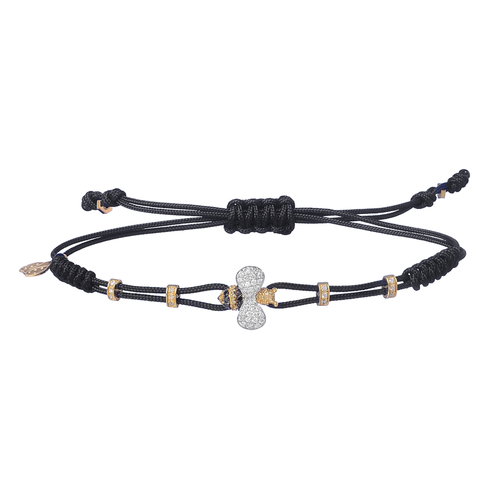 Yellow Gold Small Bee Cord Bracelet