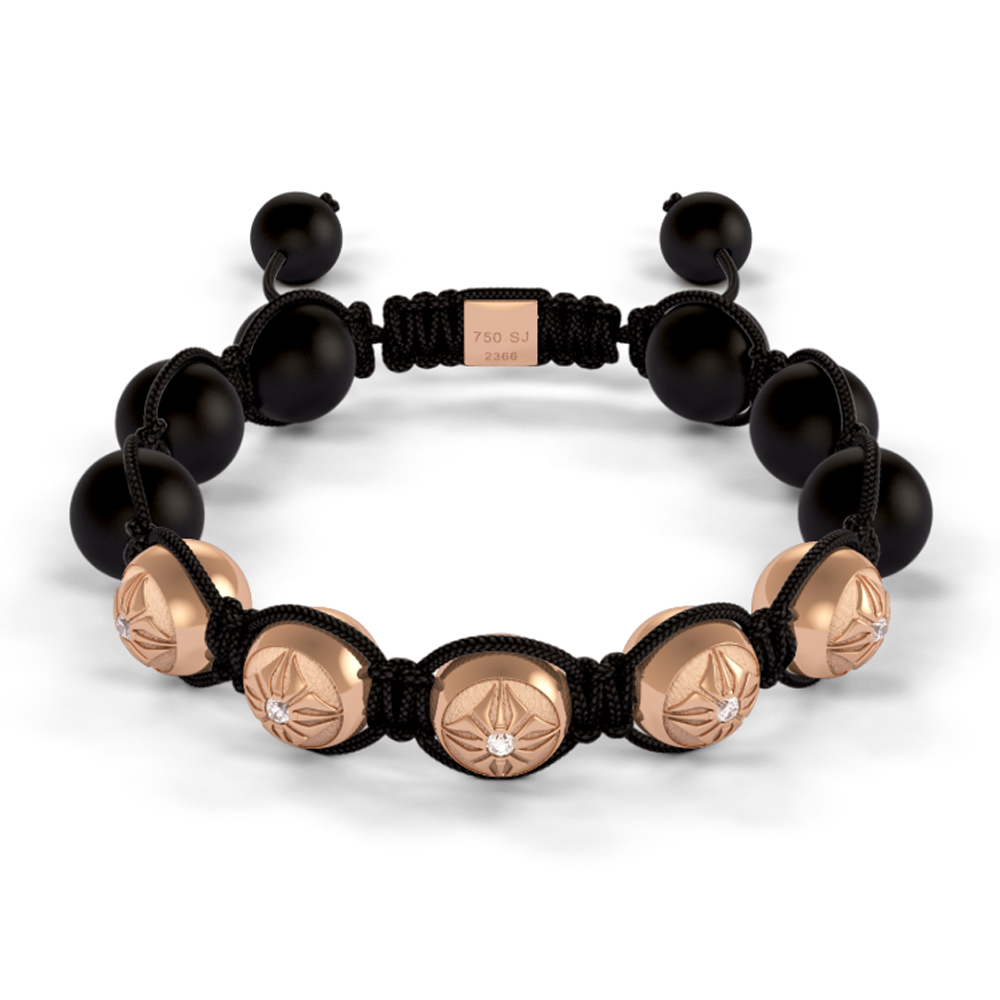 Front Gold SOS & Onyx 10mm Bead Braided Bracelet  