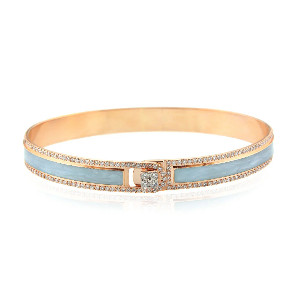 Rose Gold Pave Border Bangle - Light Grey