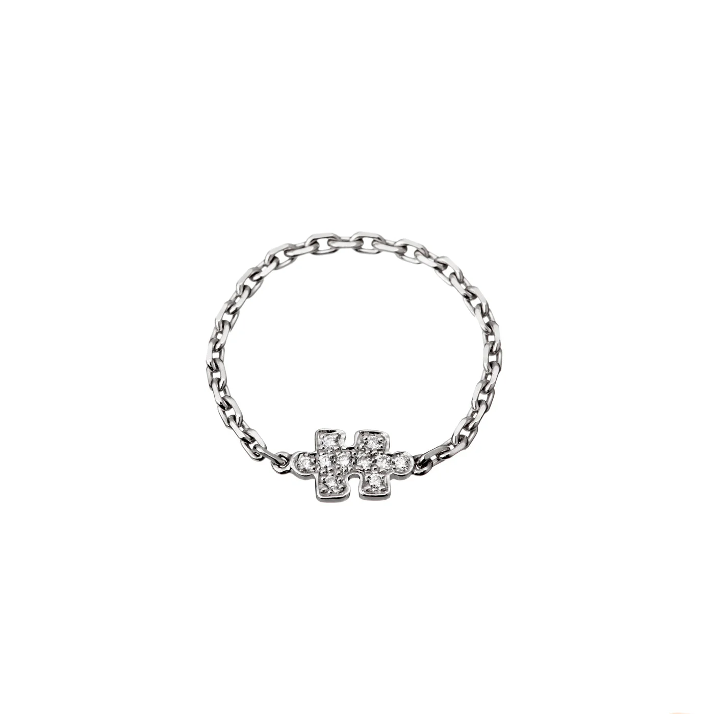White Gold Mini Puzzle Diamond Chain Ring