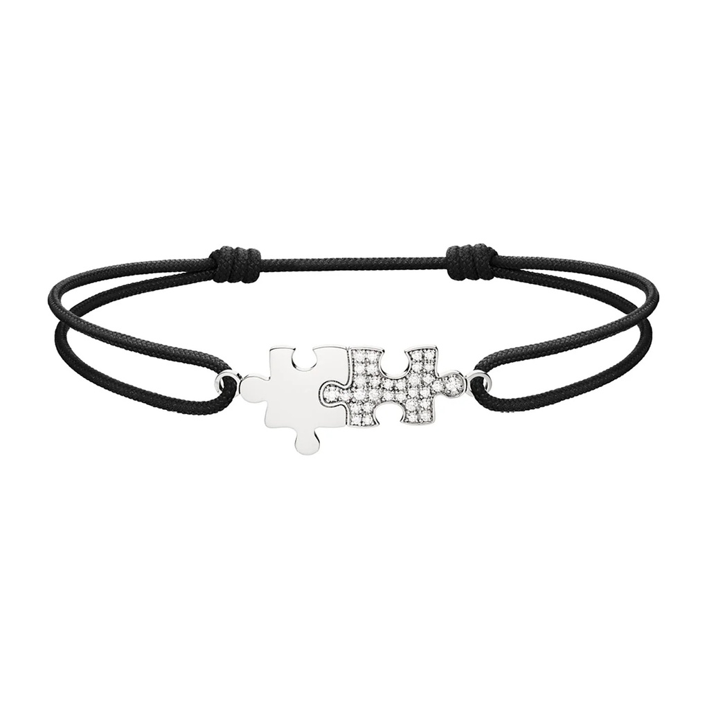 White Gold Puzzle Duo Diamond Cord Bracelet
