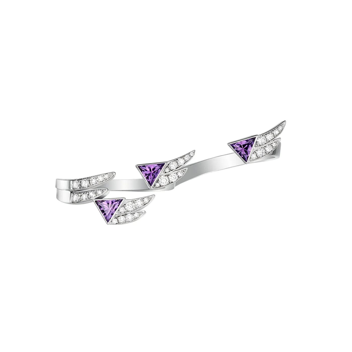 White Gold Spread Your Wings Amethyst Diamond Double Ring
