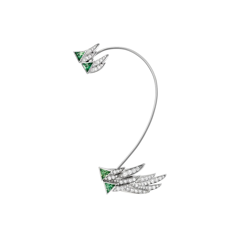 White Gold Spread Your Wings Tsavorite Diamond Earring