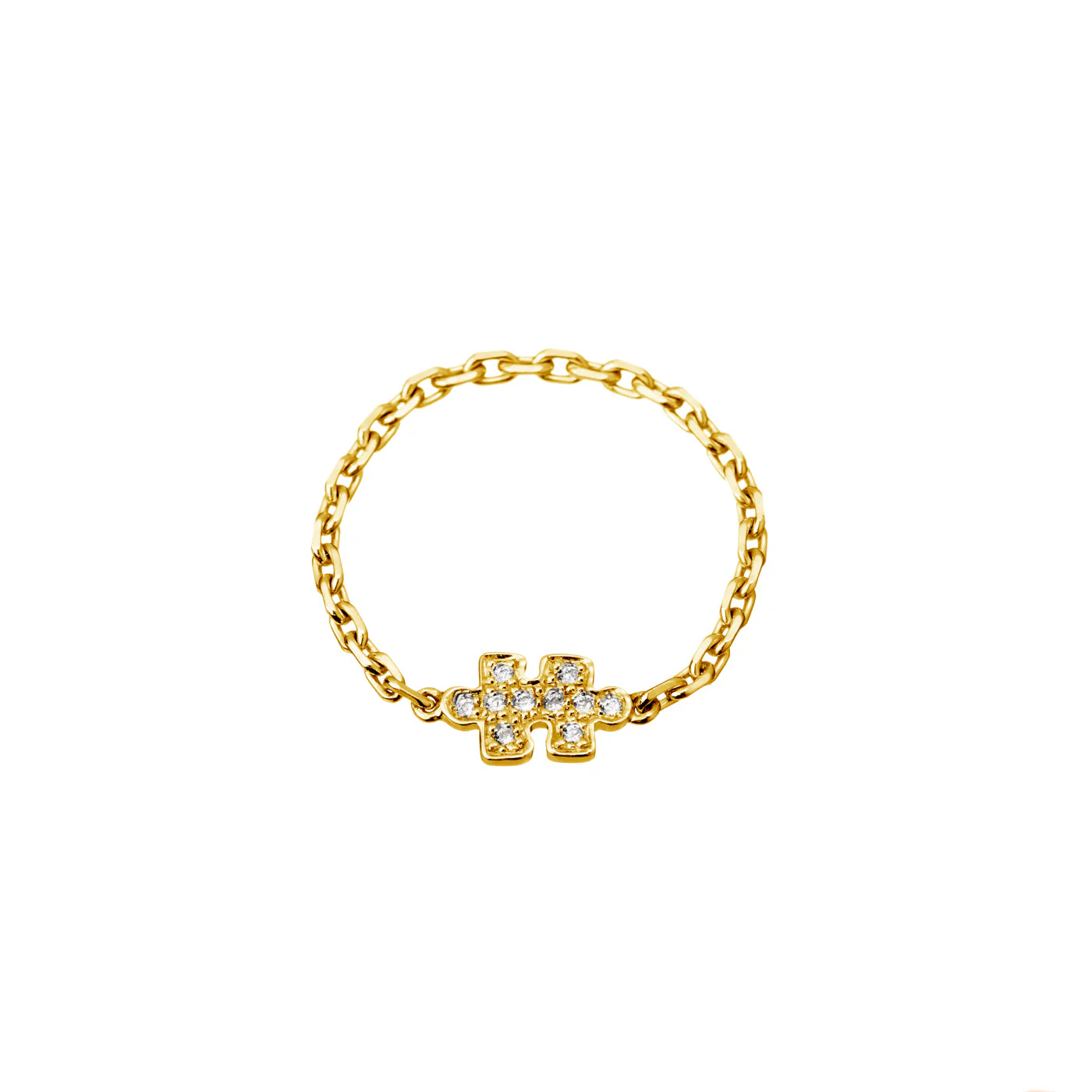 Yellow Gold Mini Puzzle Diamond Chain Ring