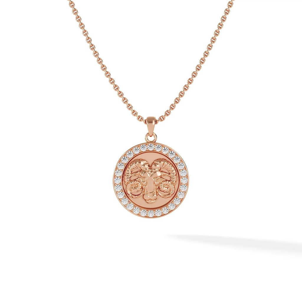 Aries Zodiac Pendant - Pave Diamond