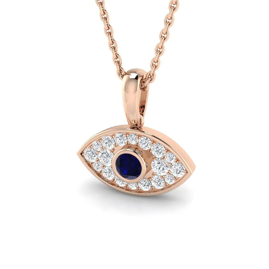 Diamond & Blue Sapphire Evil Eye Pendant - 1cm
