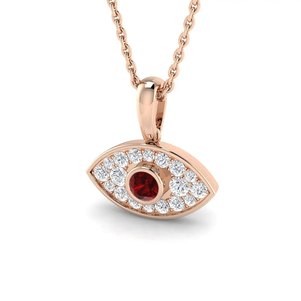 Diamond & Ruby Evil Eye Pendant - 1cm