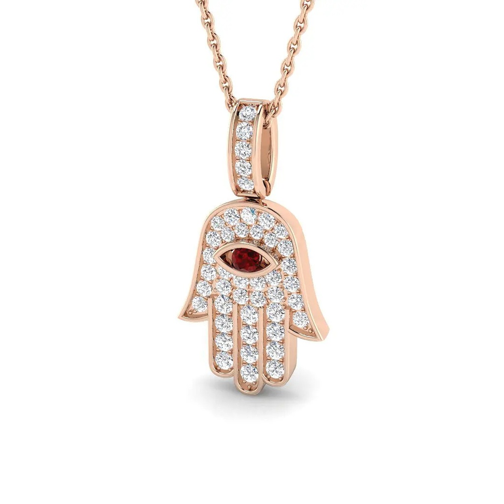 Diamond & Ruby Hamsa Pendant - 2cm