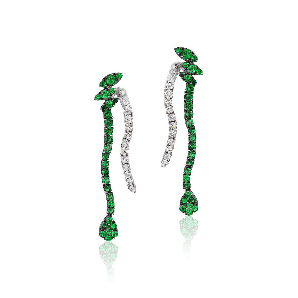 Diamond And Tsavorite Wave Earrings