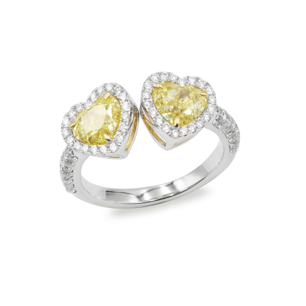 Fancy Intense Yellow & White Diamond Double Heart Ring