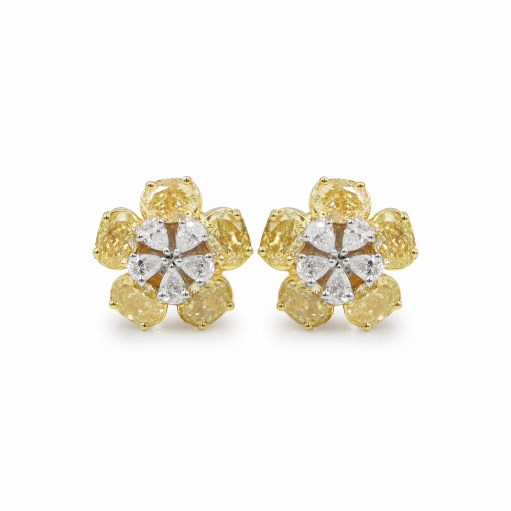 Fancy Yellow & White Diamond Flower Earrings