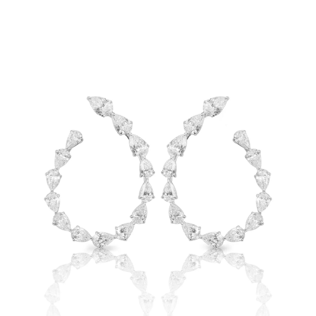 White Gold & Diamond Pear Shape Hoop Style Earrings