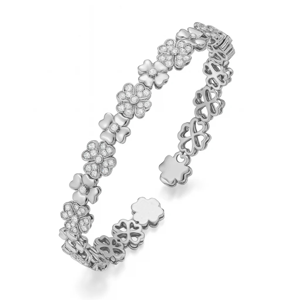 White Gold Clover Diamond Bangle