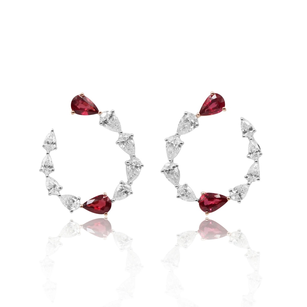 White Gold Diamond & Ruby Earrings