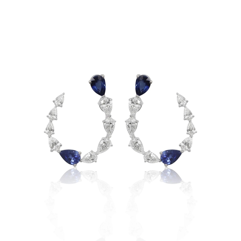 White Gold Diamond & Sapphire Hoop Earrings