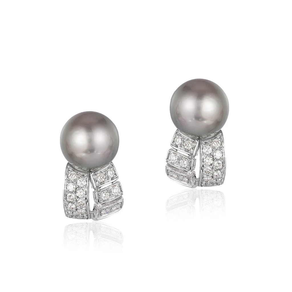 White Gold Diamond Pearl Stud Earrings