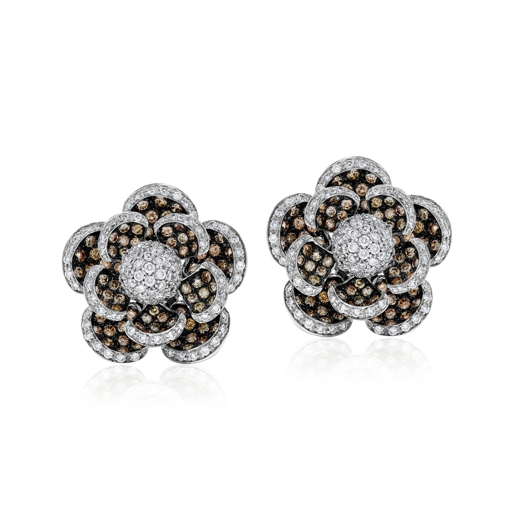 White Gold Flora Brown Diamond Earrings