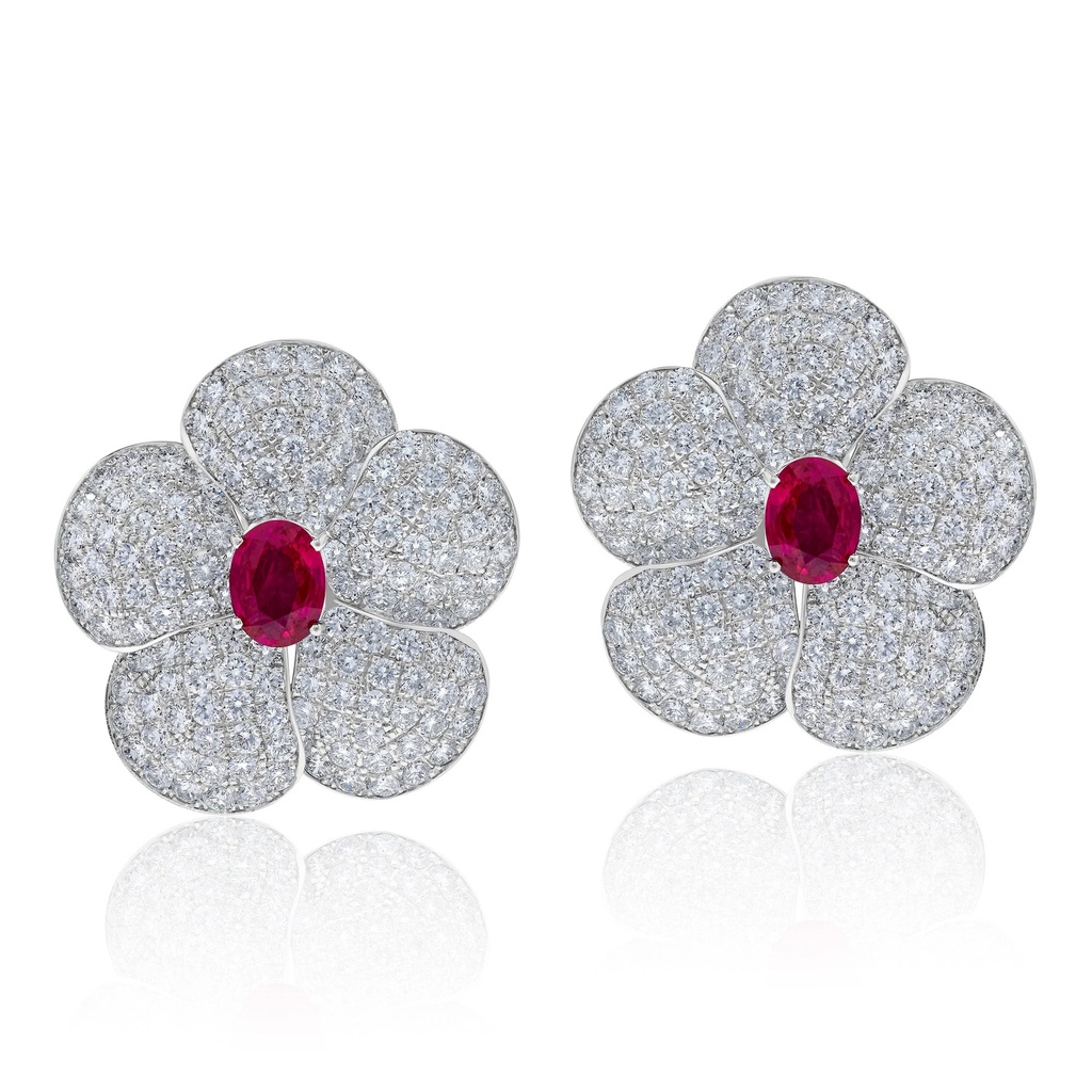 White Gold Flora Diamond And Ruby Earrings