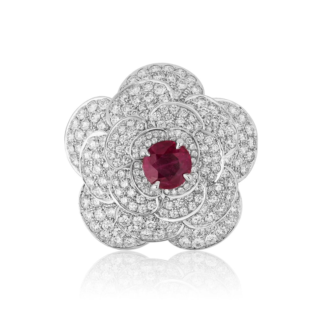 White Gold Flora Diamond And Ruby Ring