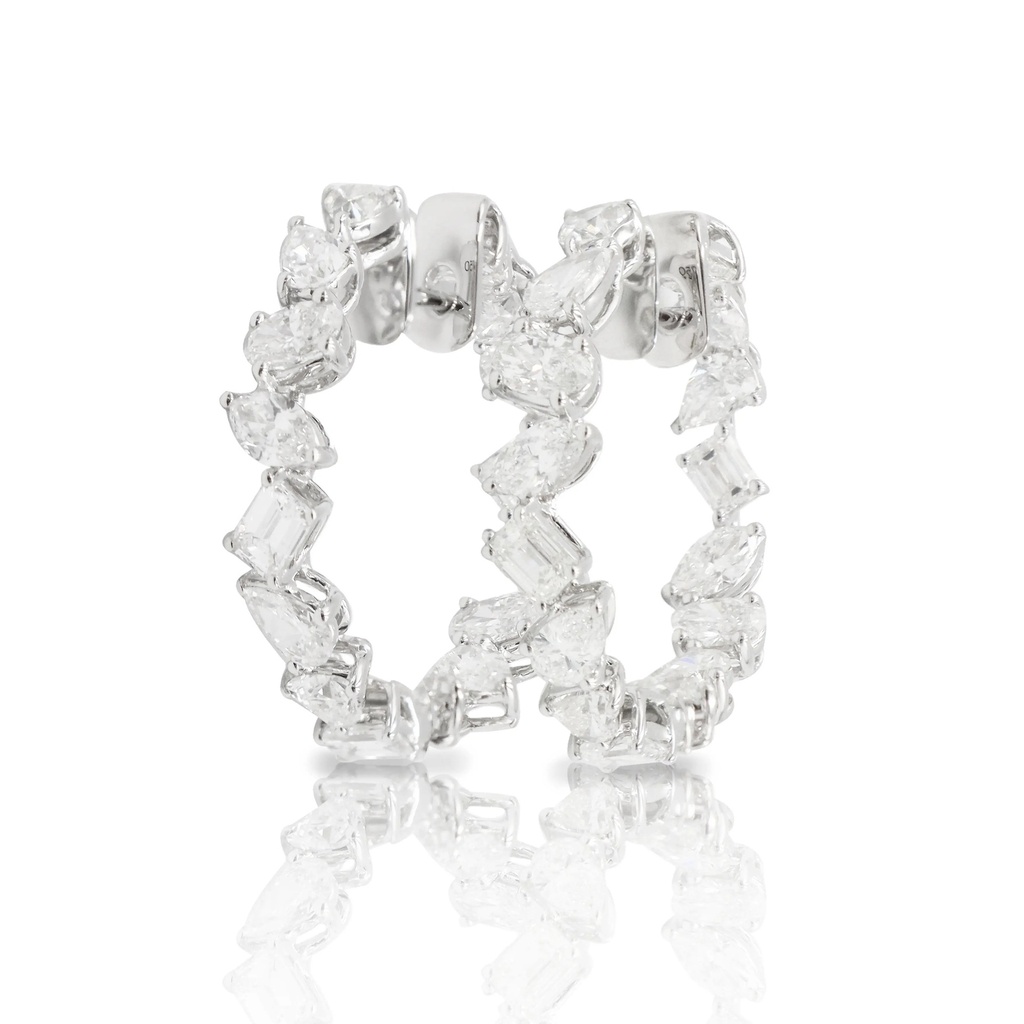 White Gold Mixed Cut Diamond Hoop Earrings