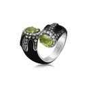 White Gold Peridot Black Enamel Ring