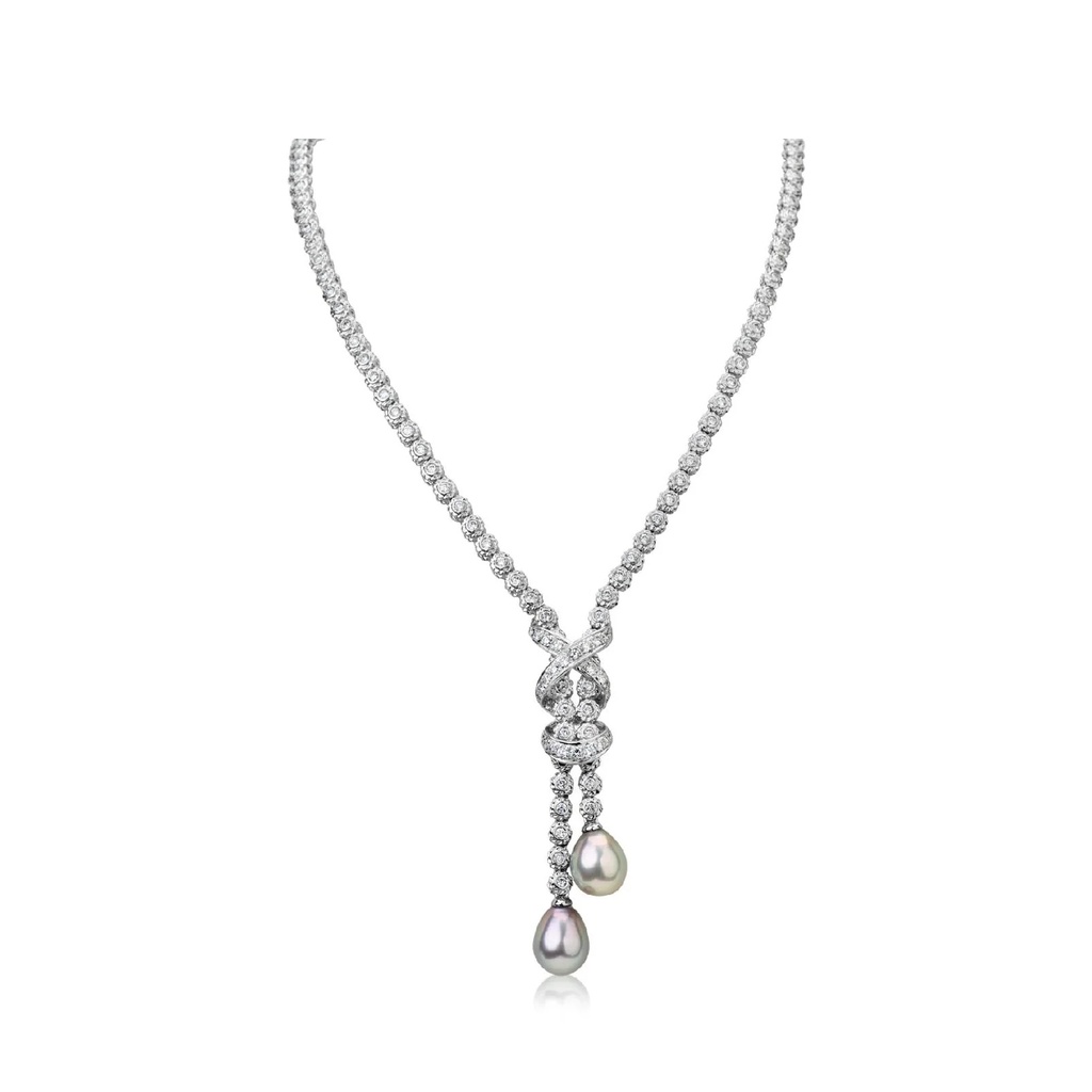 White Gold Perla Tennis Soft Drop Necklace