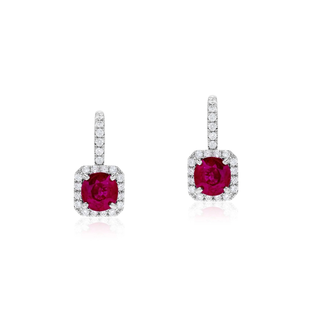 White Gold Ruby And Diamond Halo Earrings