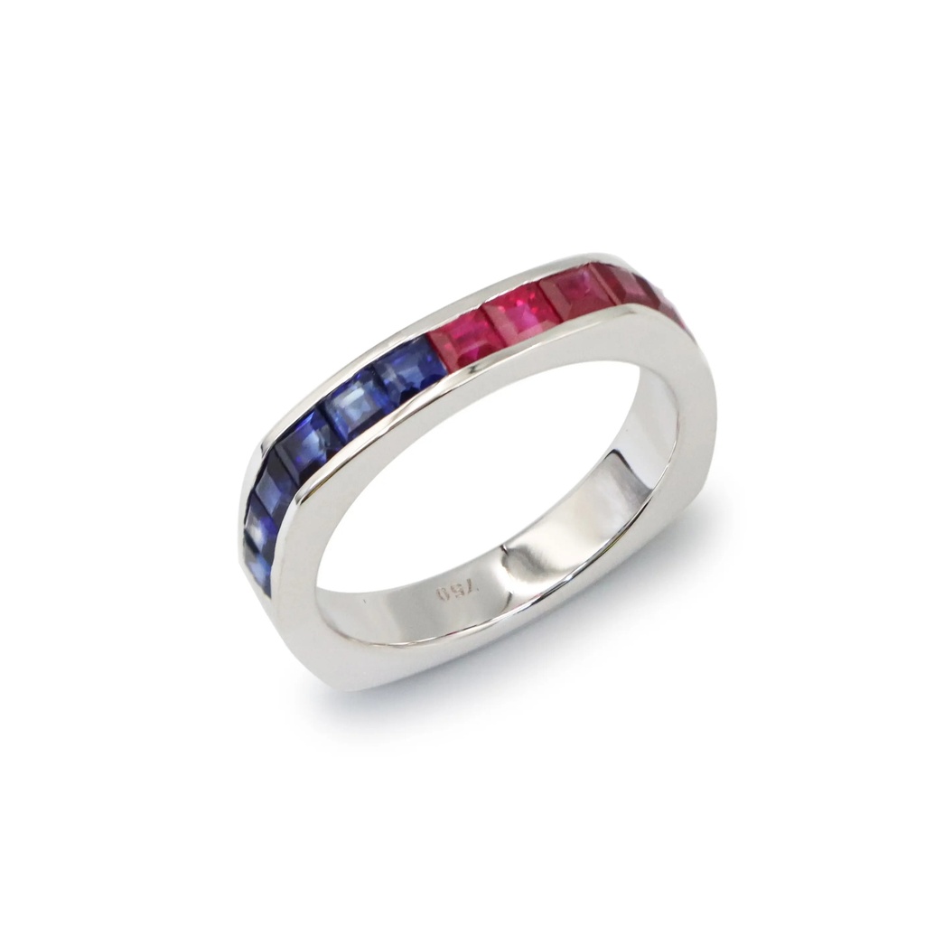 White Gold Sapphire & Ruby Ring