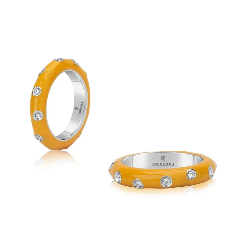 White Gold Stackable Enamel Ring In Yellow
