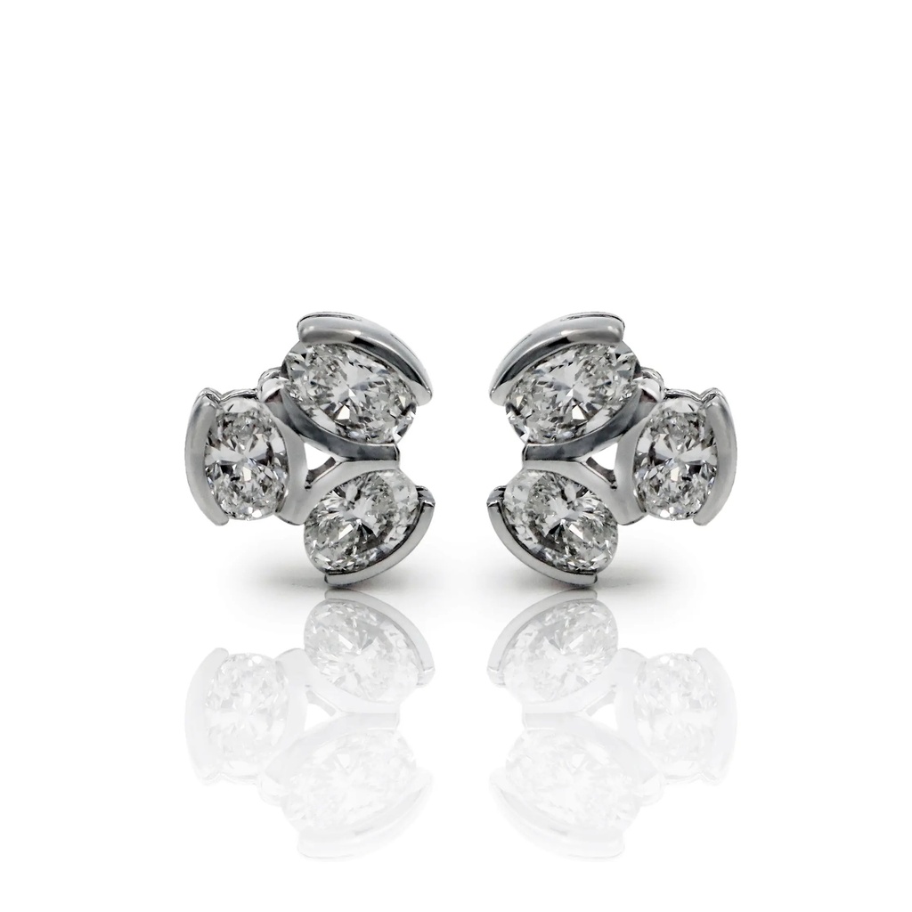 White Gold Trio Oval Diamond Stud Earrings