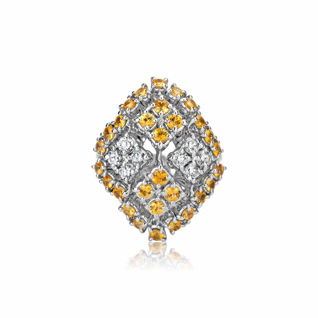 White Gold Yellow Sapphire And Diamond Ring