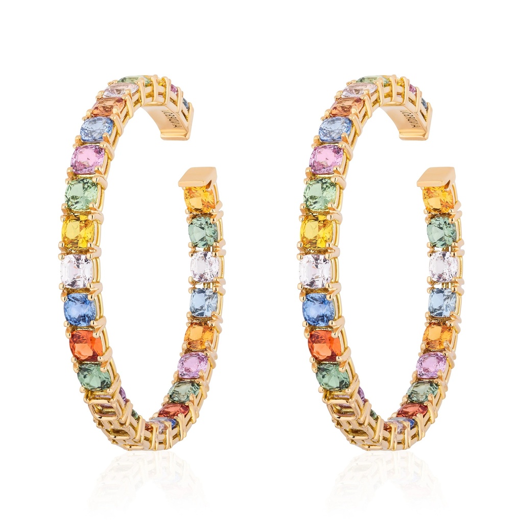 Yellow Gold Arcobaleno Sapphire Hoops