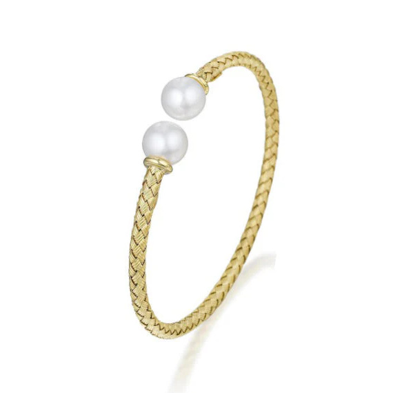 Yellow Gold Open Pearl Bangle