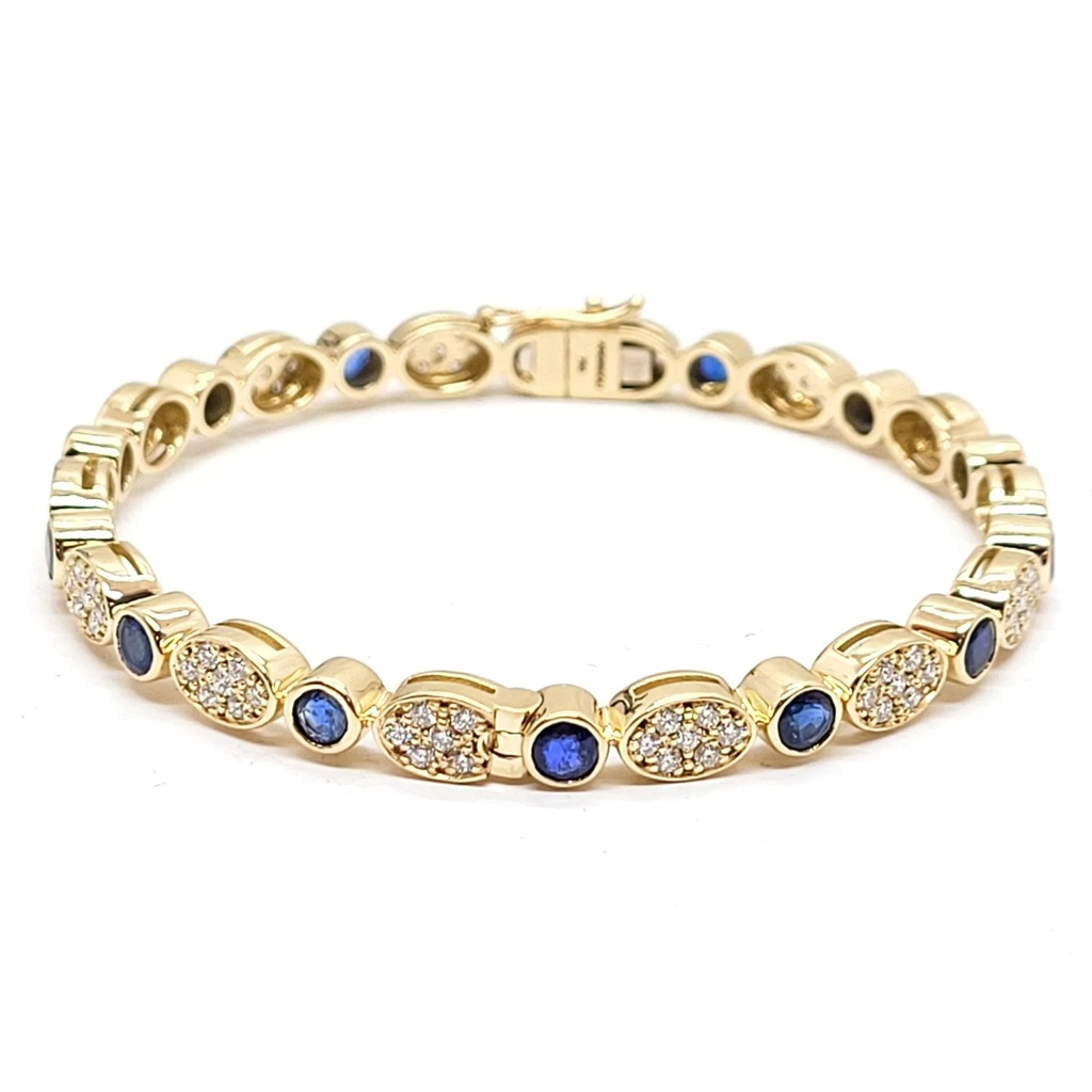 Yellow Gold Princessa Blue Sapphire Tennis Bracelet