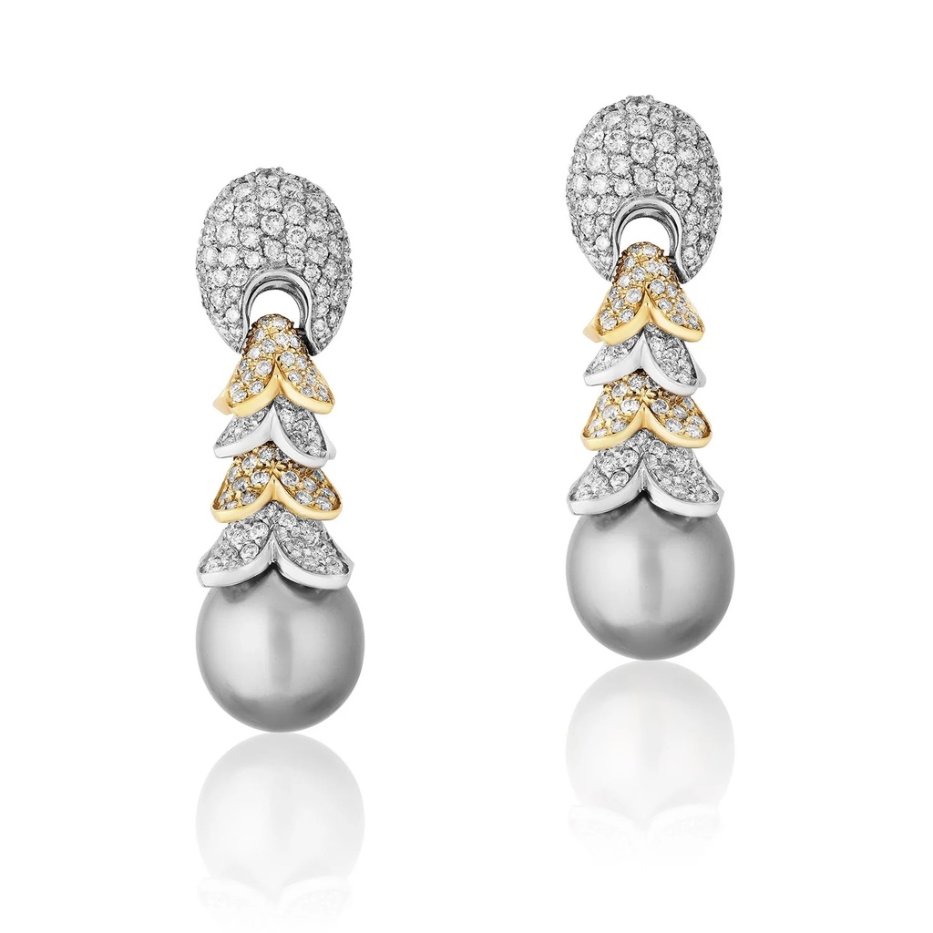 Yellow Gold Sole Pearl Ribbon Earrings