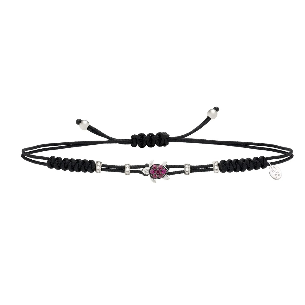 White Gold Turtle Cord Bracelet Diamond Ruby