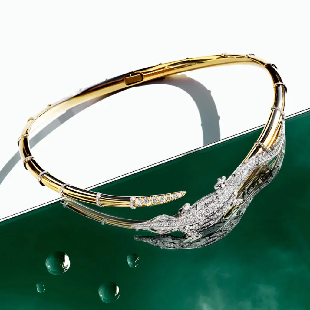 Caresse de Croco Full Pave Diamond Choker - Yellow Gold