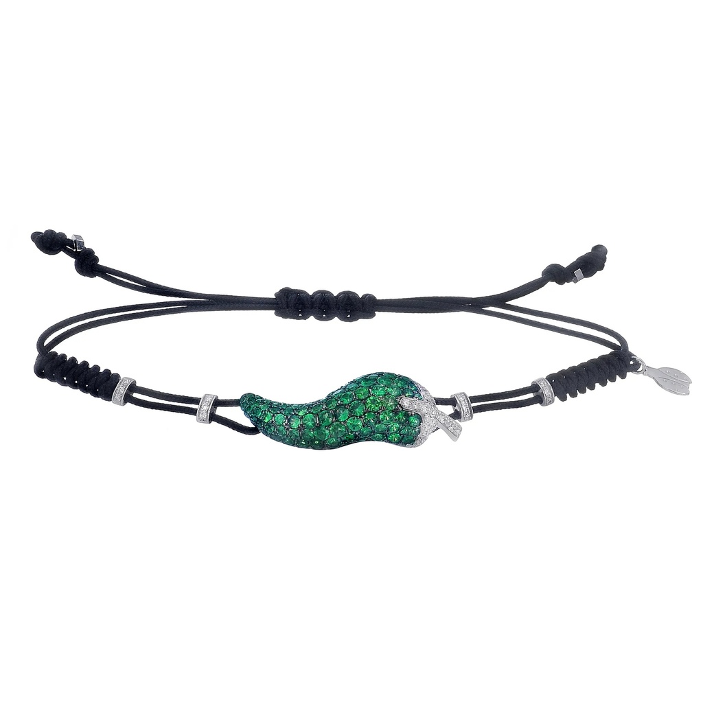 White Gold Chilli Pepper Cord Bracelet Diamond Tsavorite