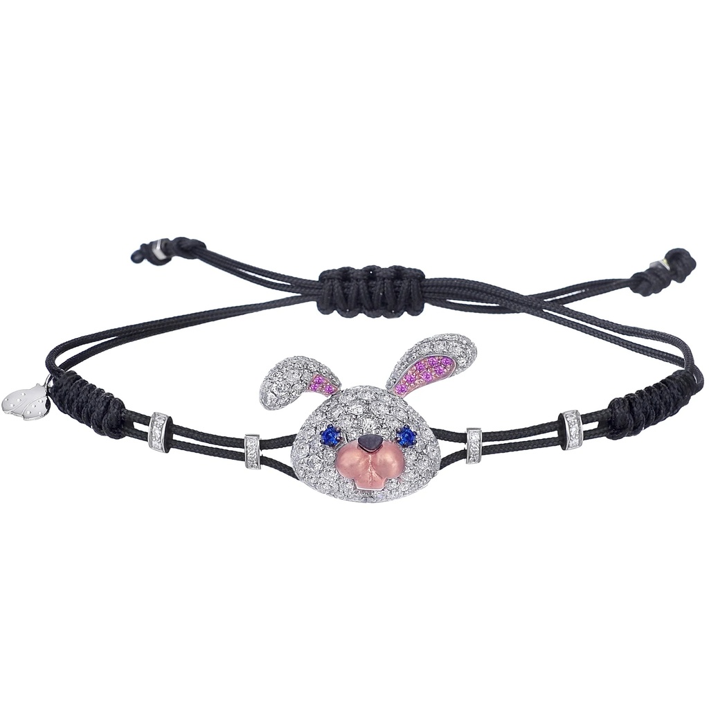 White Gold Rabbit Cord Bracelet Diamond Amethyst Blue Sapphire