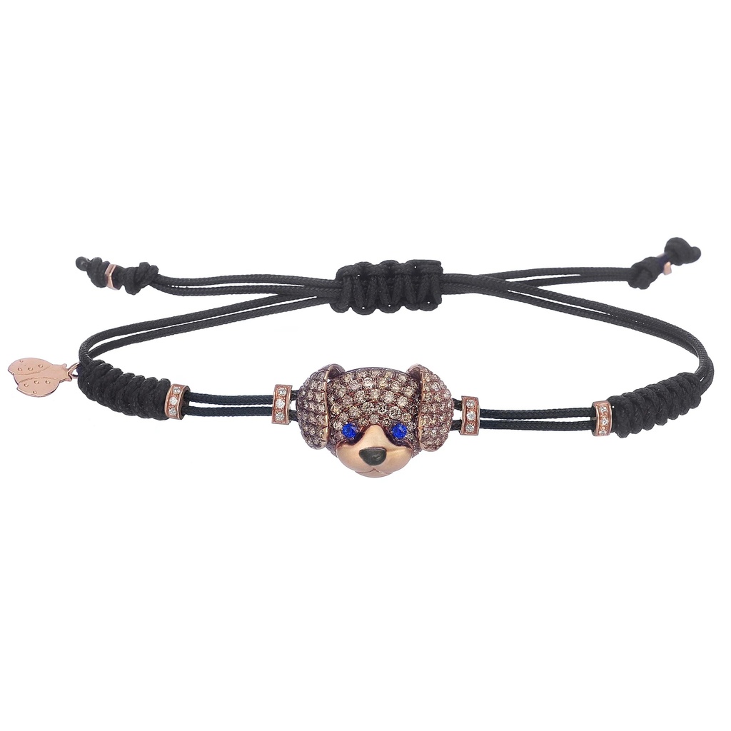 Rose Gold Dog Cord Bracelet Brown Diamond Blue Sapphire