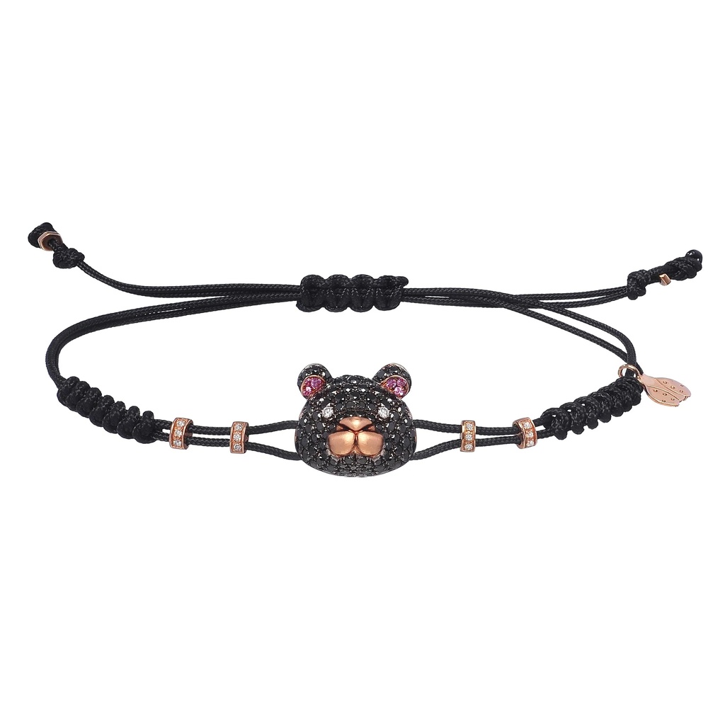 Rose Gold Bear Cord Bracelet White and Black Diamond