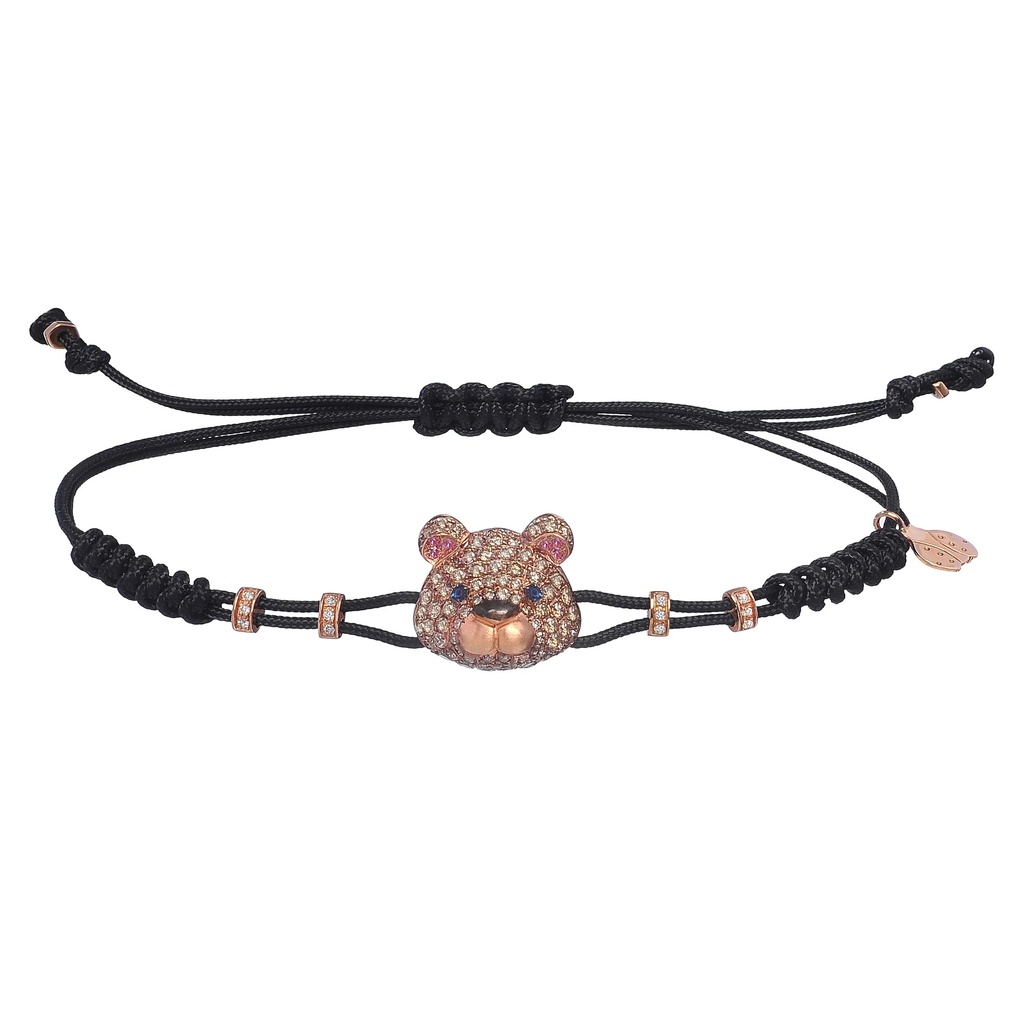 Rose Gold Bear Cord Bracelet Amethyst Brown Diamond Blue Sapphire