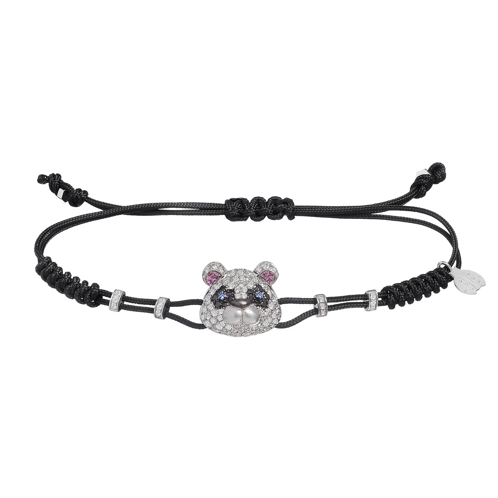 White Gold Bear Cord Bracelet White and Black Diamond
