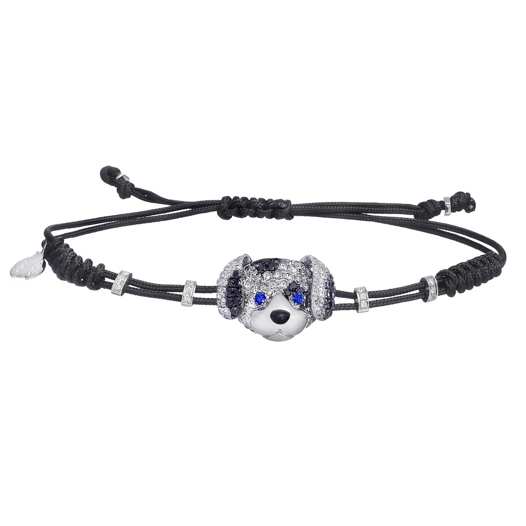 White Gold Dog Cord Bracelet White and Black Diamond