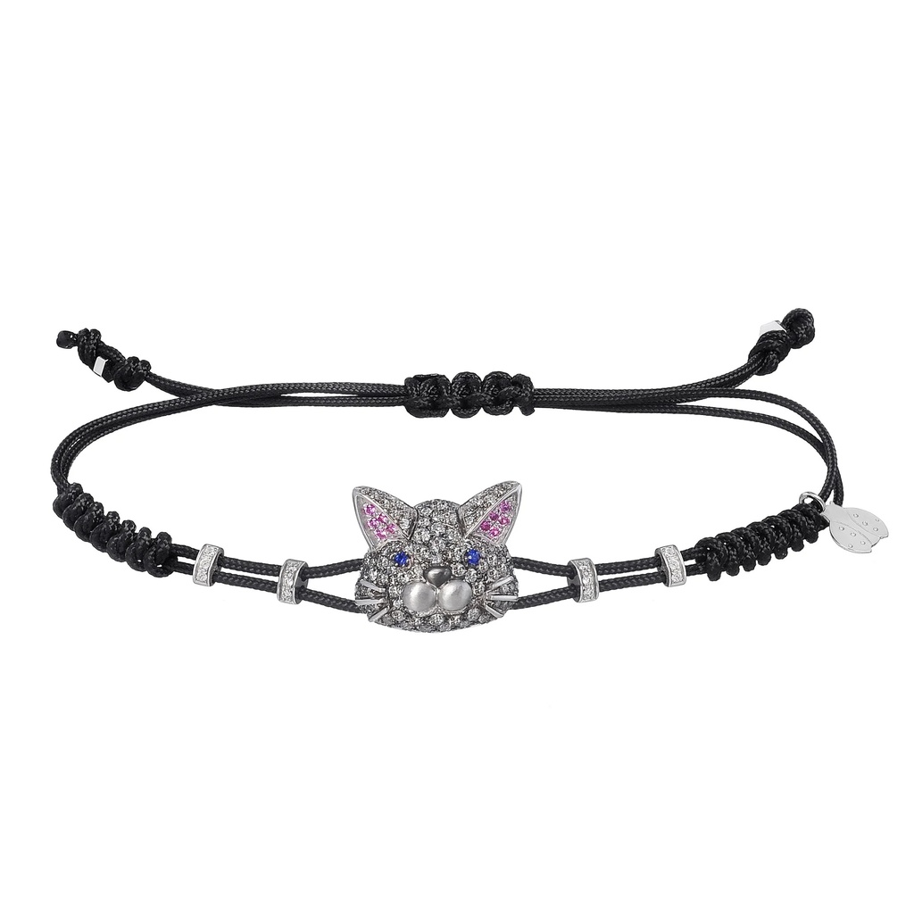White Gold Cat Cord Bracelet Amethyst Blue Sapphire Grey Diamond