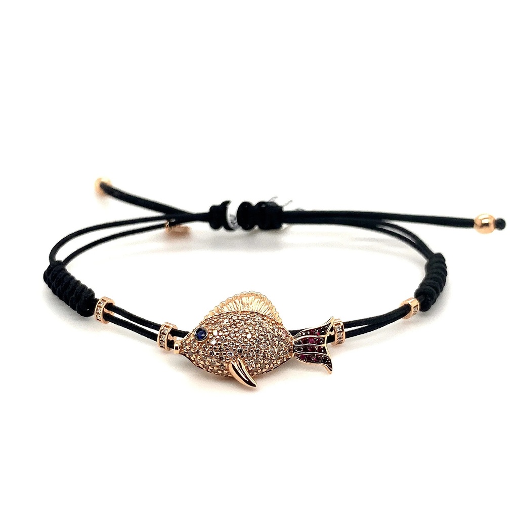 Rose Gold Fish Cord Bracelet Black and Brown Diamond