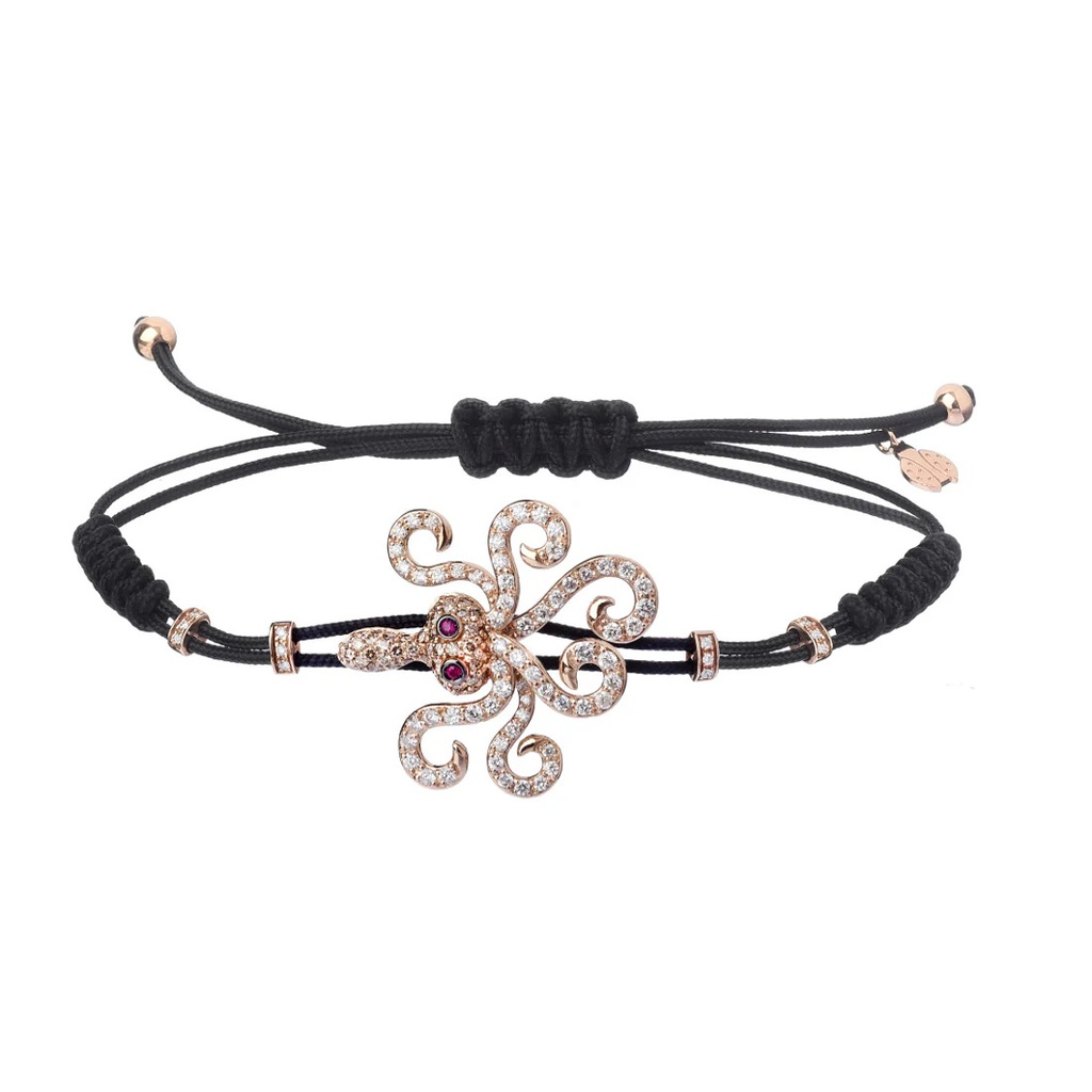 Rose Gold Octopus Cord Bracelet Diamond Ruby