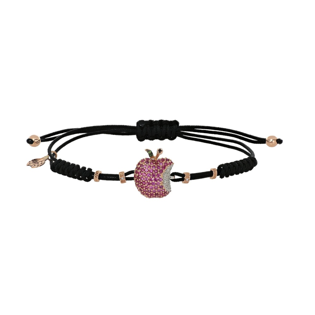 Rose Gold Bitten Apple Cord Bracelet Diamond Ruby