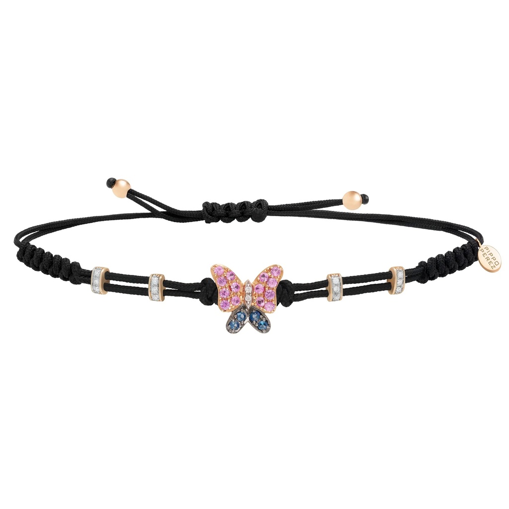 Rose Gold Butterfly Cord Bracelet Diamond Amethyst Blue Sapphire