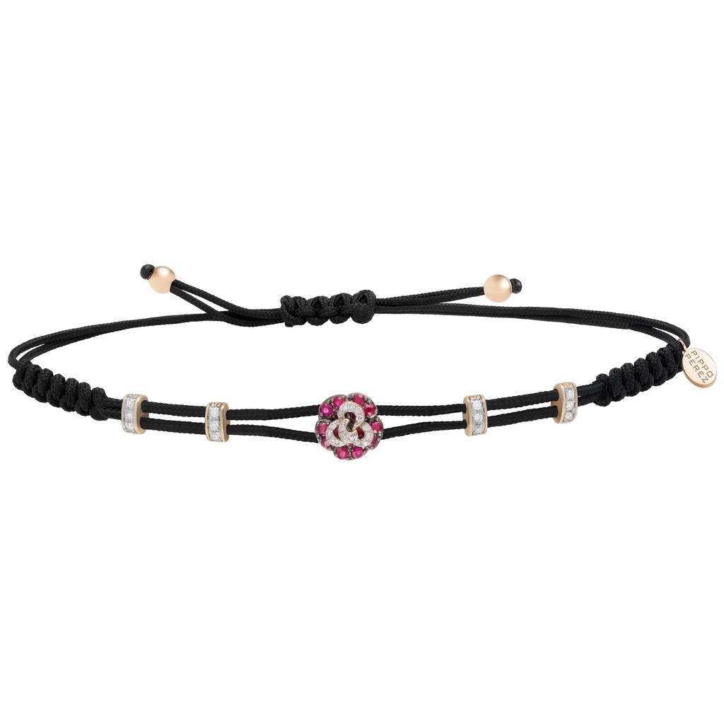 Rose Gold Rose Cord Bracelet Diamond Ruby